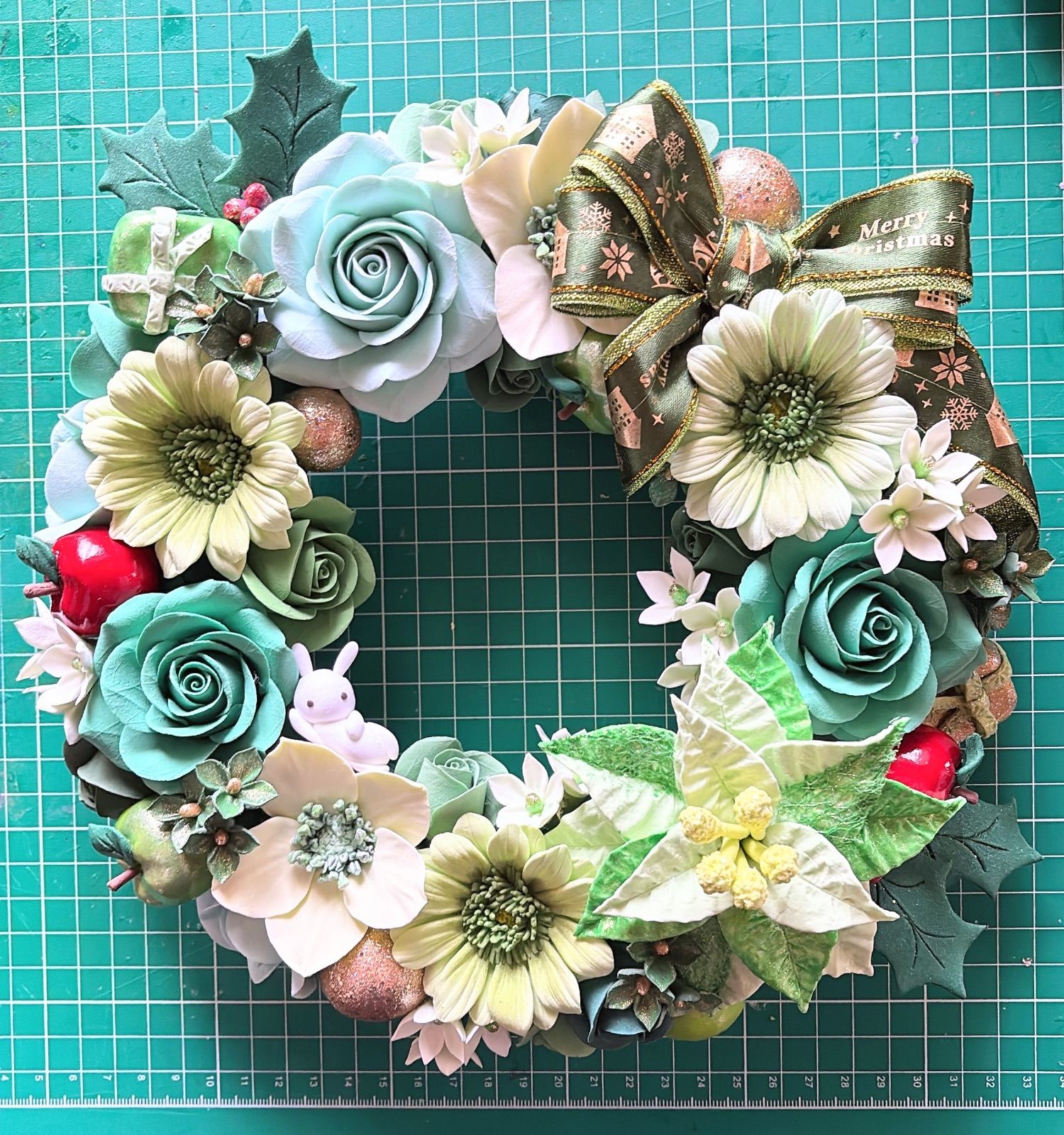  クレイフラワー 緑の リース リース フラワー リース