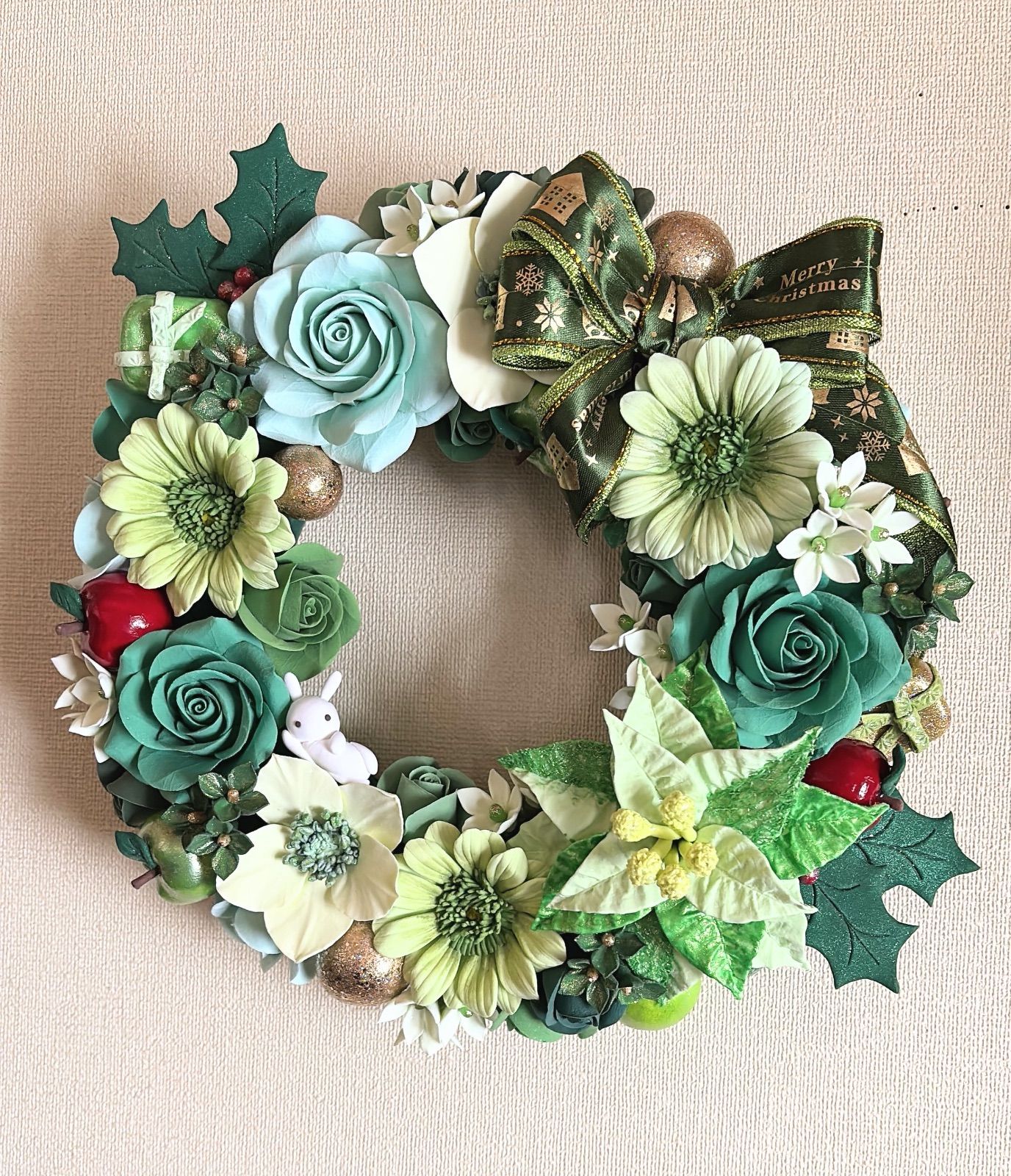 クレイフラワー 緑の リース
