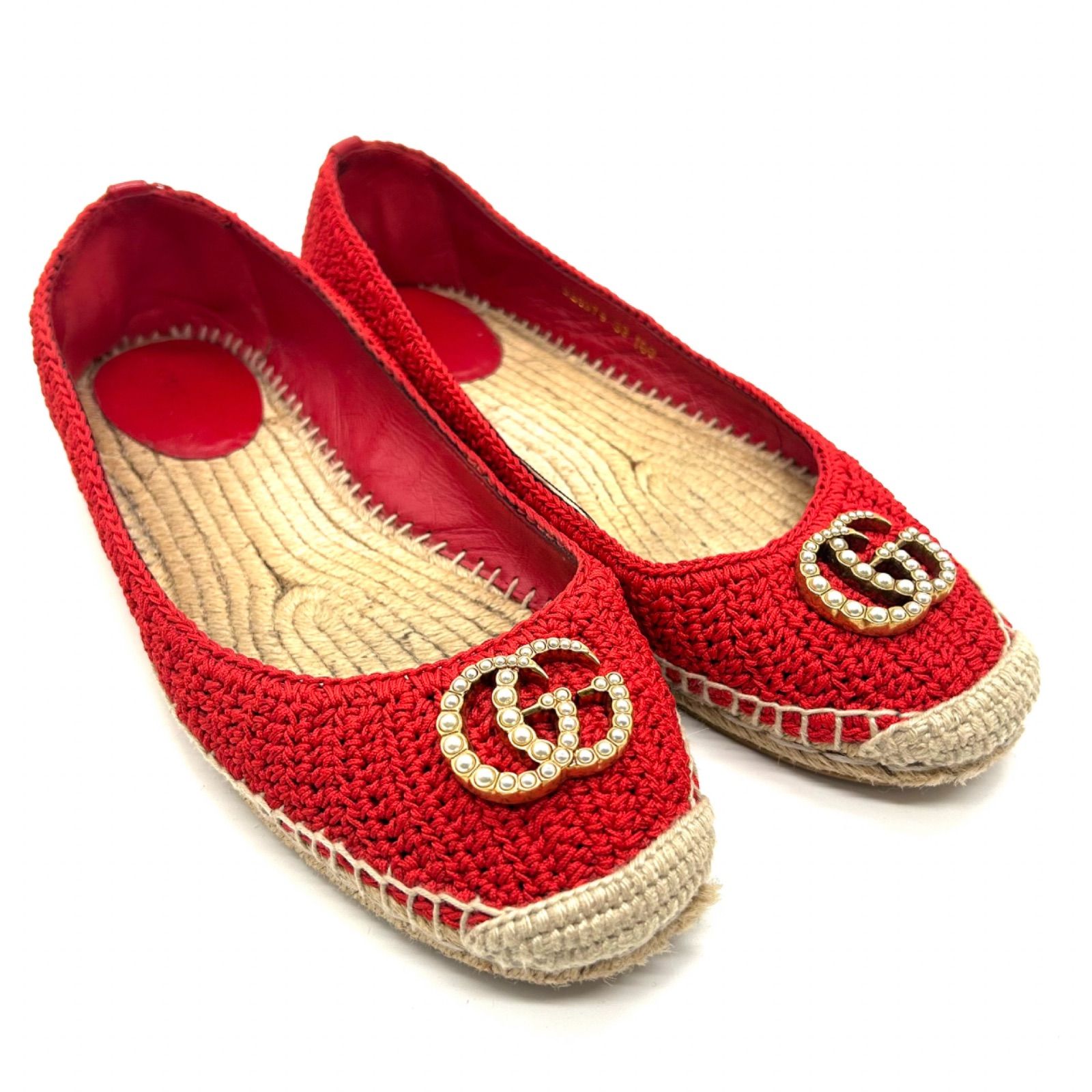 GUCCI グッチ GGマーモント エスパドリーユ フラットシューズ ファブリック パンプス 39 524974 レディース レッド 靴
