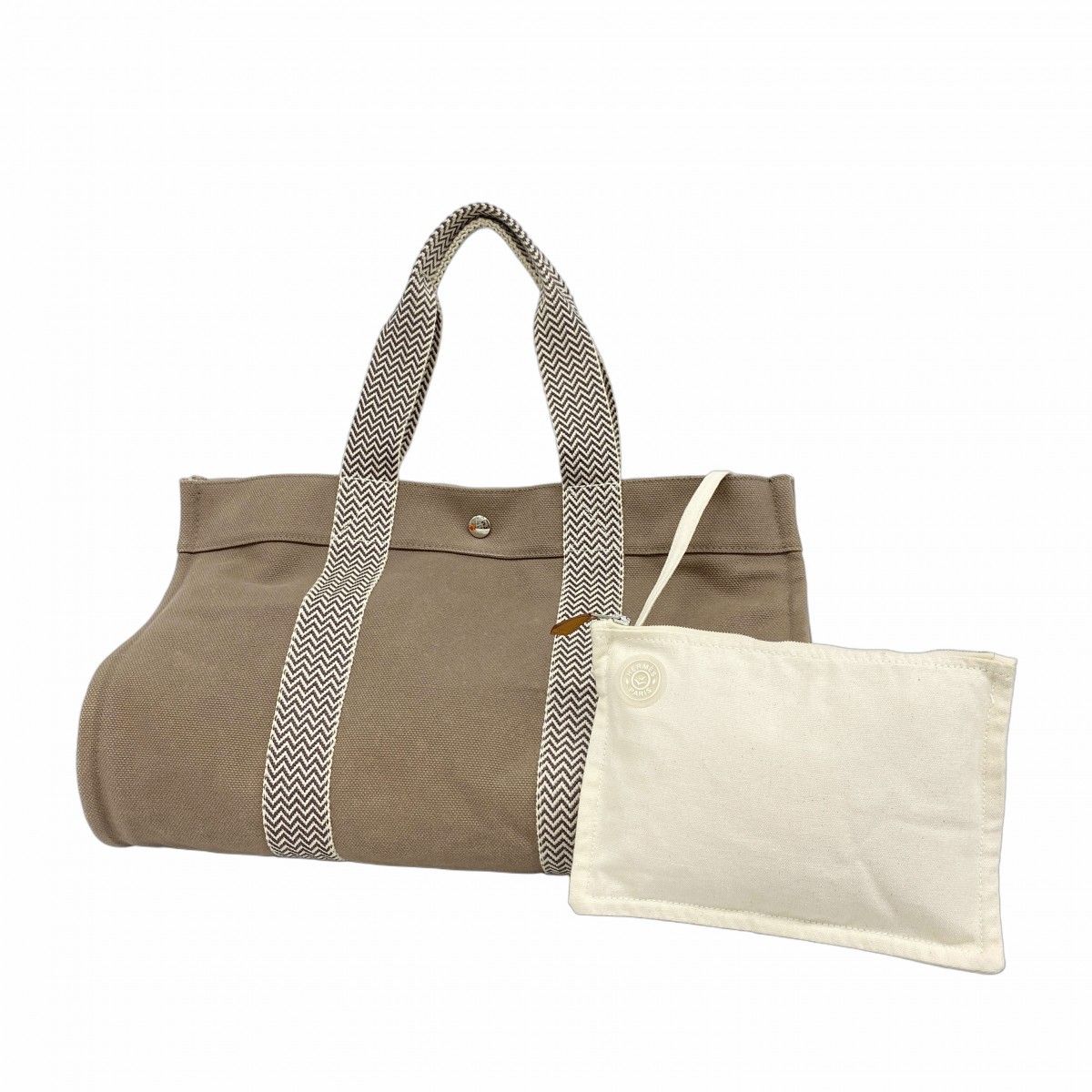 5 pb 2891-h エルメス トートバッグ カンヌMM キャンバス ブラウン シルバー金具 レディース