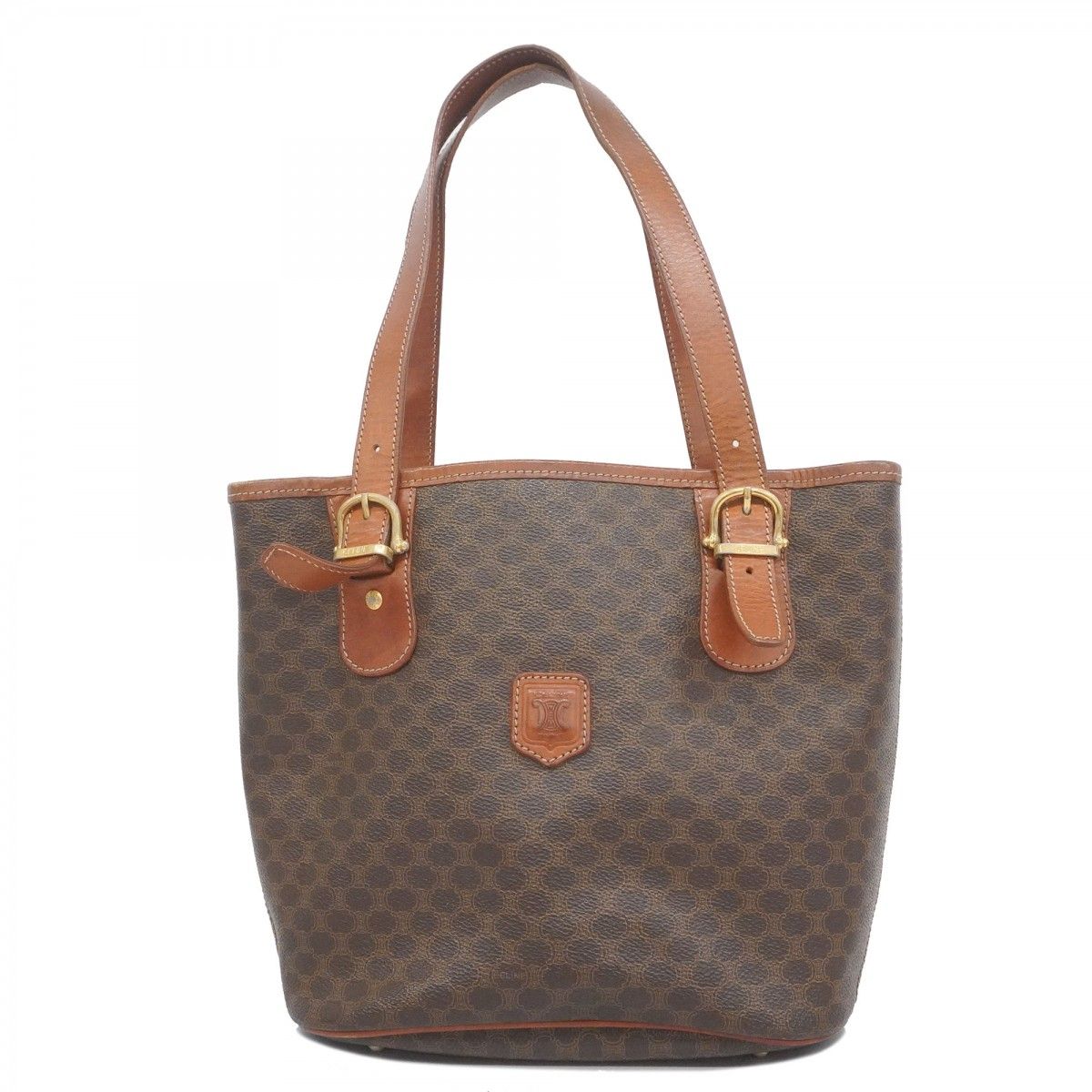 5 pb 2807 セリーヌ トートバッグ マカダム PVC ブラウン ゴールド金具 レディース