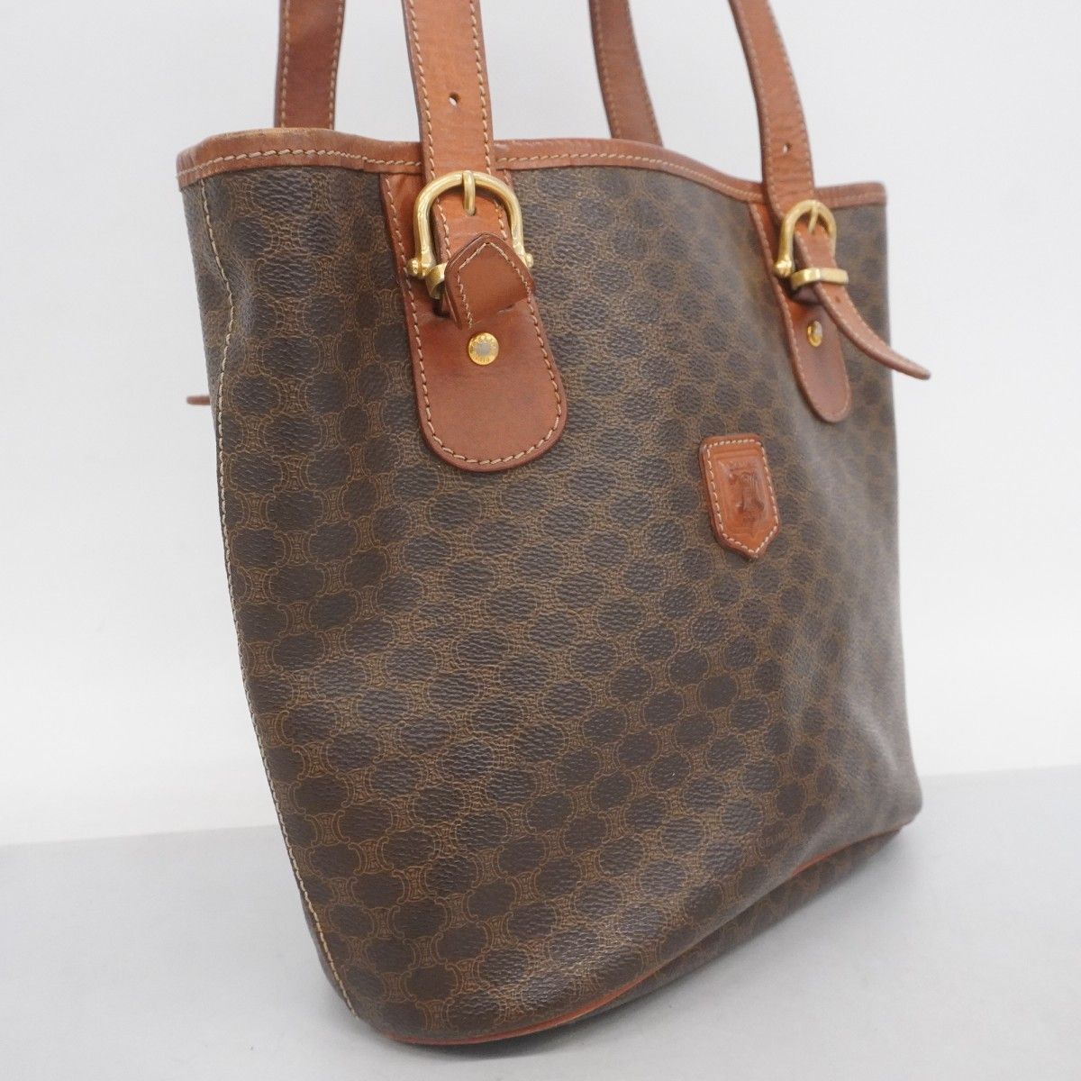 5 pb 2807 セリーヌ トートバッグ マカダム PVC ブラウン ゴールド金具 レディース