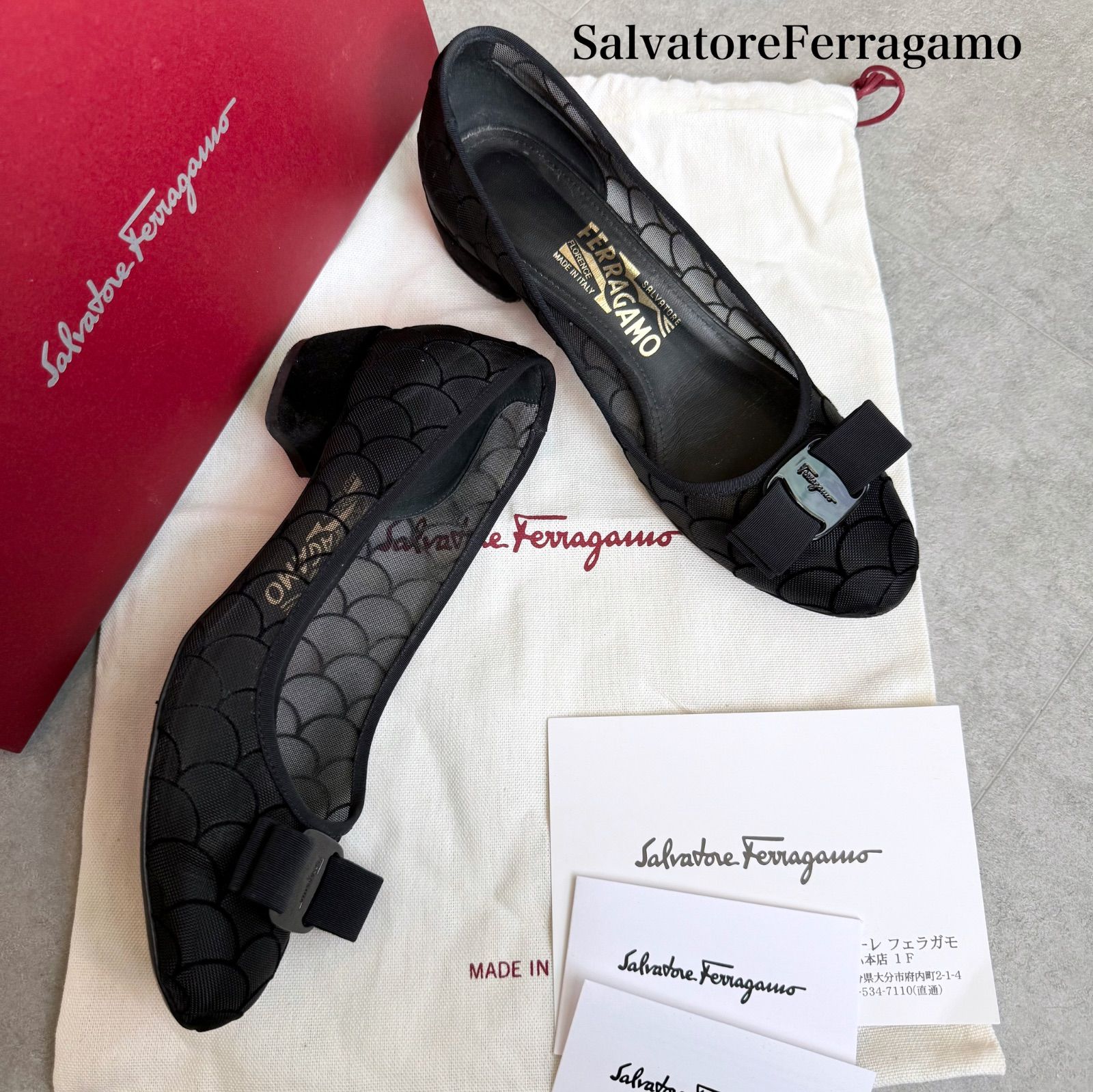 SalvatoreFerragamo サルヴァトーレフェラガモ ヴァラリボン チュール スエード パンプス VARA 6 レディースシューズ 23 5 cm