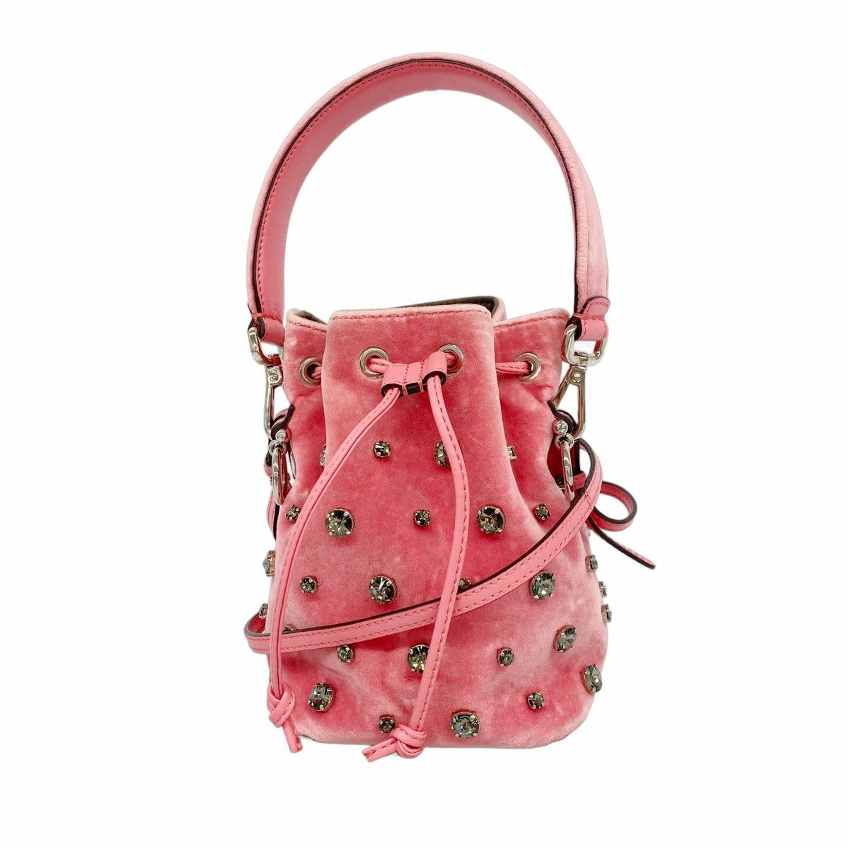 【5pb2785】フェンディ ハンドバッグ モン トレゾール ベルベット ピンク シルバー金具 2wayバッグ【中古】レディース 5pb2785】フェンディ ハンドバッグ モン トレゾール ベルベット ピンク