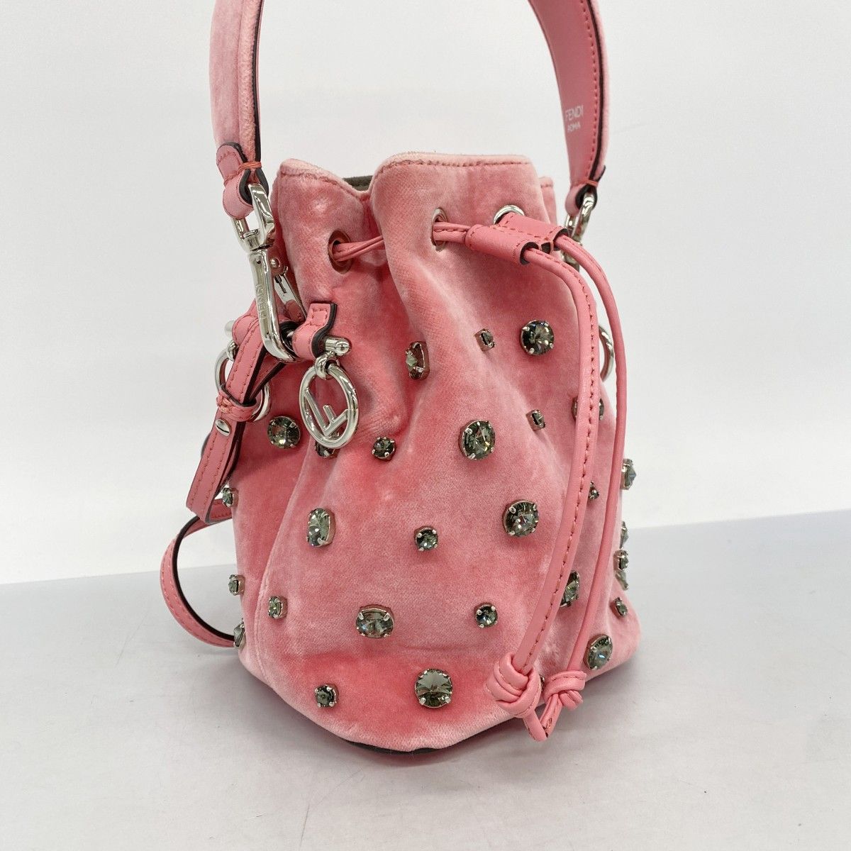 5pb2785】フェンディ ハンドバッグ モン トレゾール ベルベット ピンク