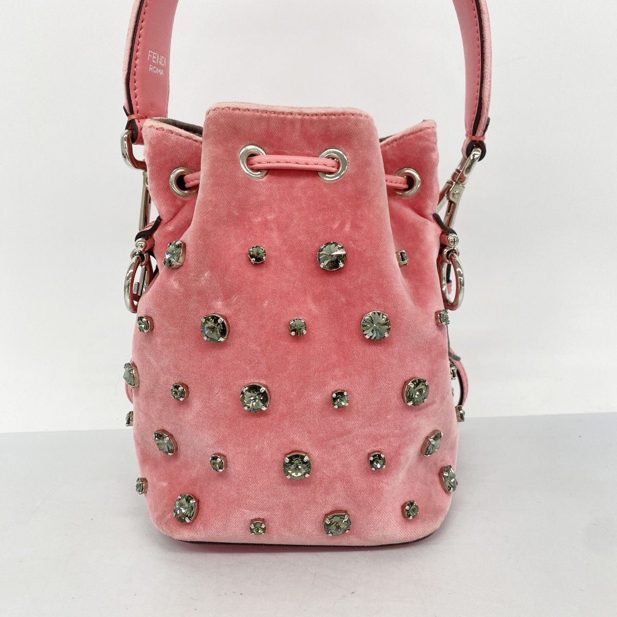 5pb2785】フェンディ ハンドバッグ モン トレゾール ベルベット ピンク