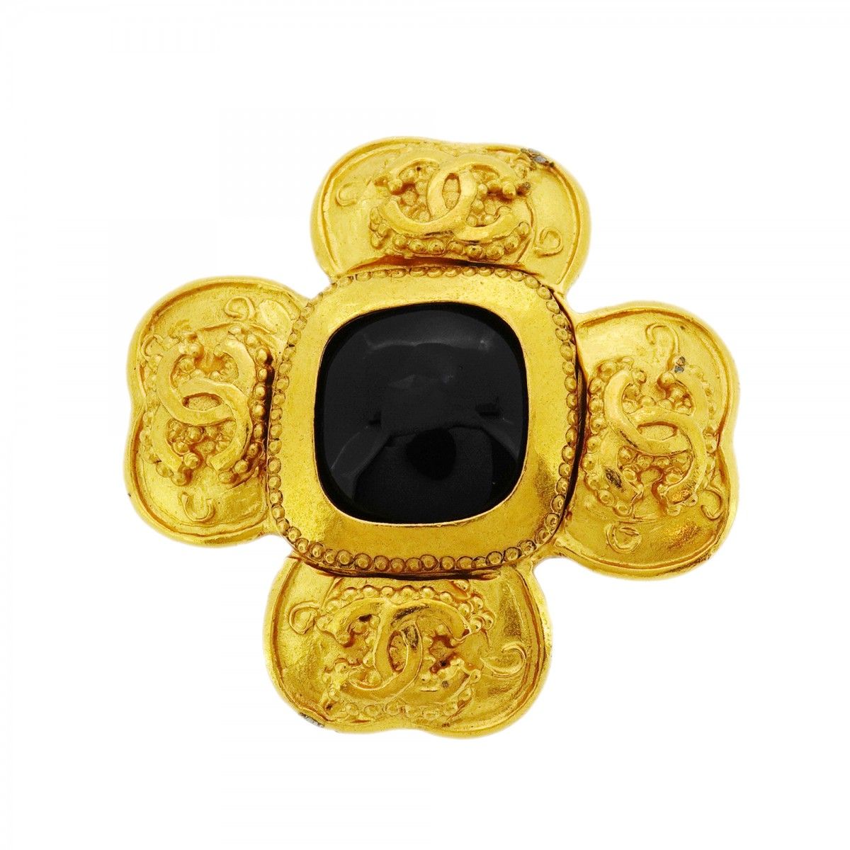 5 jpb 0257 シャネル ブローチ ヴィンテージ ココマーク GPメッキ ゴールド ブラック レディース