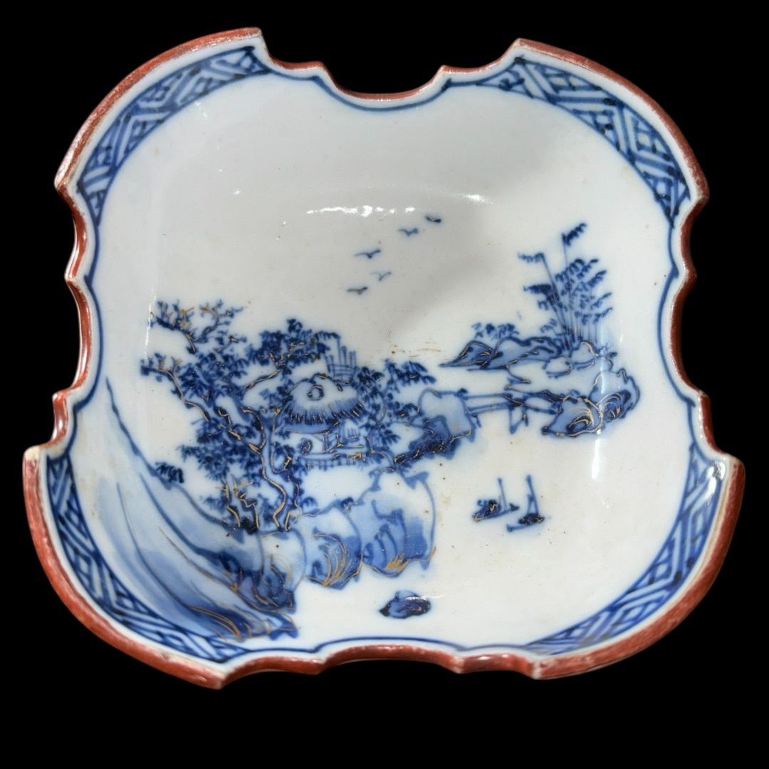 九谷焼 [四客揃] 今小鉢 直径11cm 山水 金彩 手描き 和食器 時代物