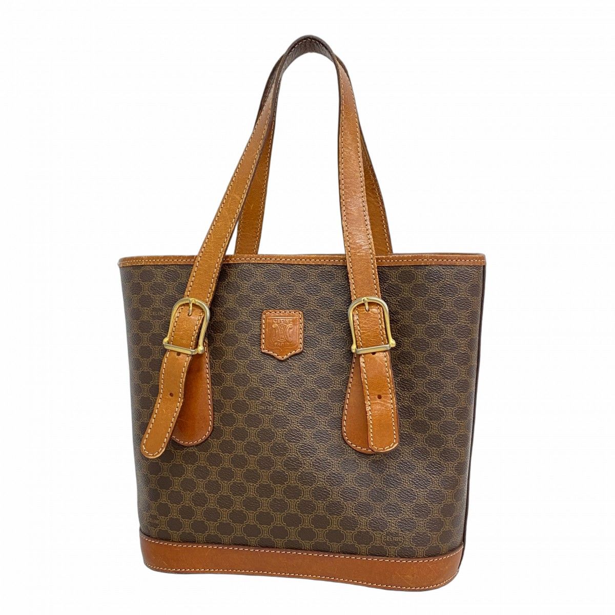 5 pb 2744 セリーヌ トートバッグ マカダム PVC ブラウン ゴールド金具 レディース