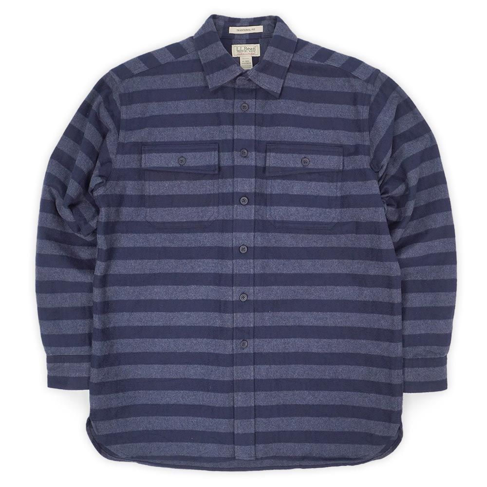 エルエルビーン L.L.Bean 00 s 2000年代 ボーダー柄 シャモアクロス ワークシャツ USA ヴィンテージ アメリカ 古着 メンズ シャツ ネイビー×ブルー M