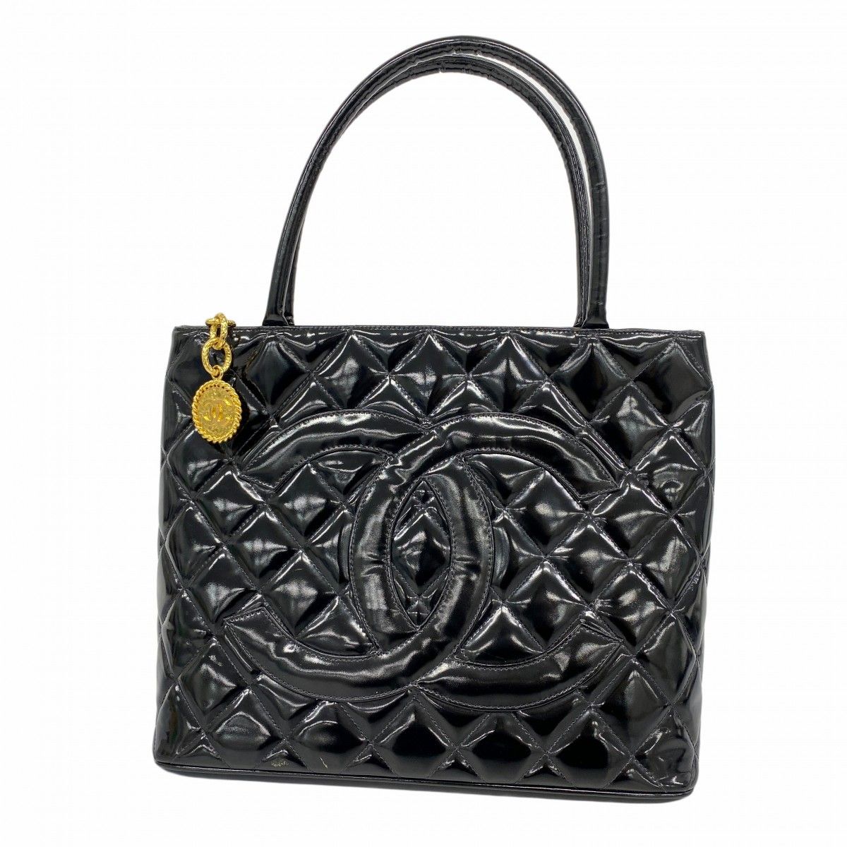 5 pb 2777 シャネル トートバッグ 復刻トート パテントレザー ブラック ゴールド金具 レディース