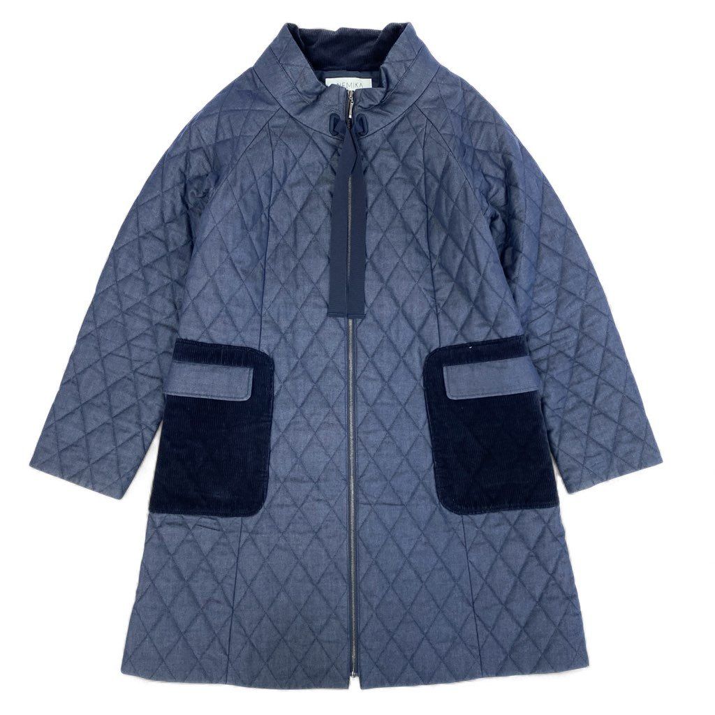 69 L 17 NEMIKA by Leilian ネミカ レリアン キルティングジャケットコート 中綿コート 異素材切替 ネイビー レディースu 02 t