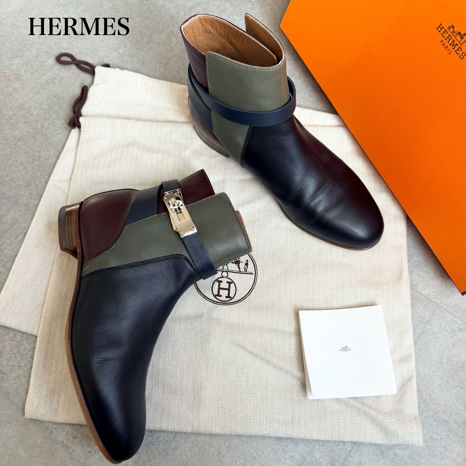 美品 エルメス レザー ショートブーツ ネオ ケリーバックル シルバー金具 36 美品☆HERMES エルメス ネオ シルバー金具 ケリーバックル レザー