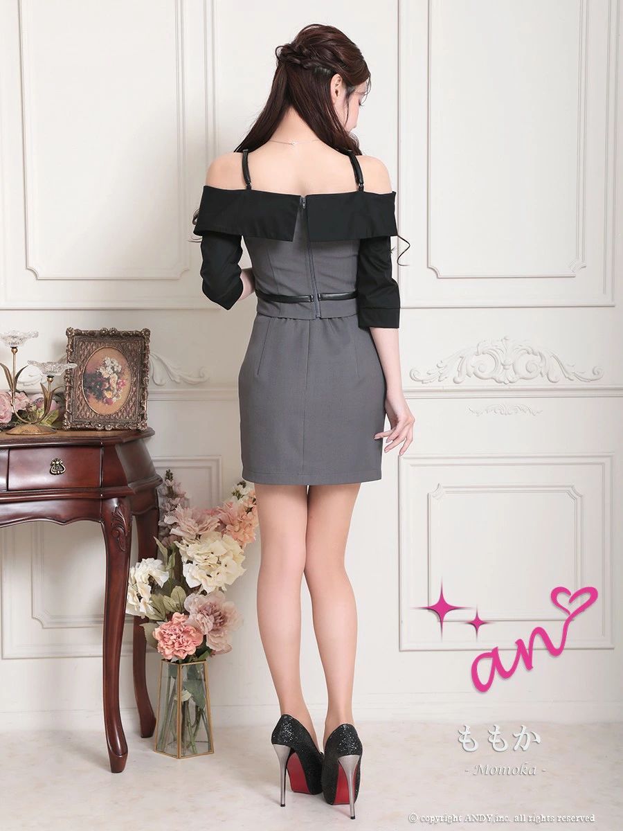  グレー AOC 3819-WxB-2501 AOC-3819 an アン バイ オフショル スピンドル シアー 長袖 袖あり タイト セットアップ ミニドレス キャバドレス ナイトドレス キャバドレス ドレス ブライダル