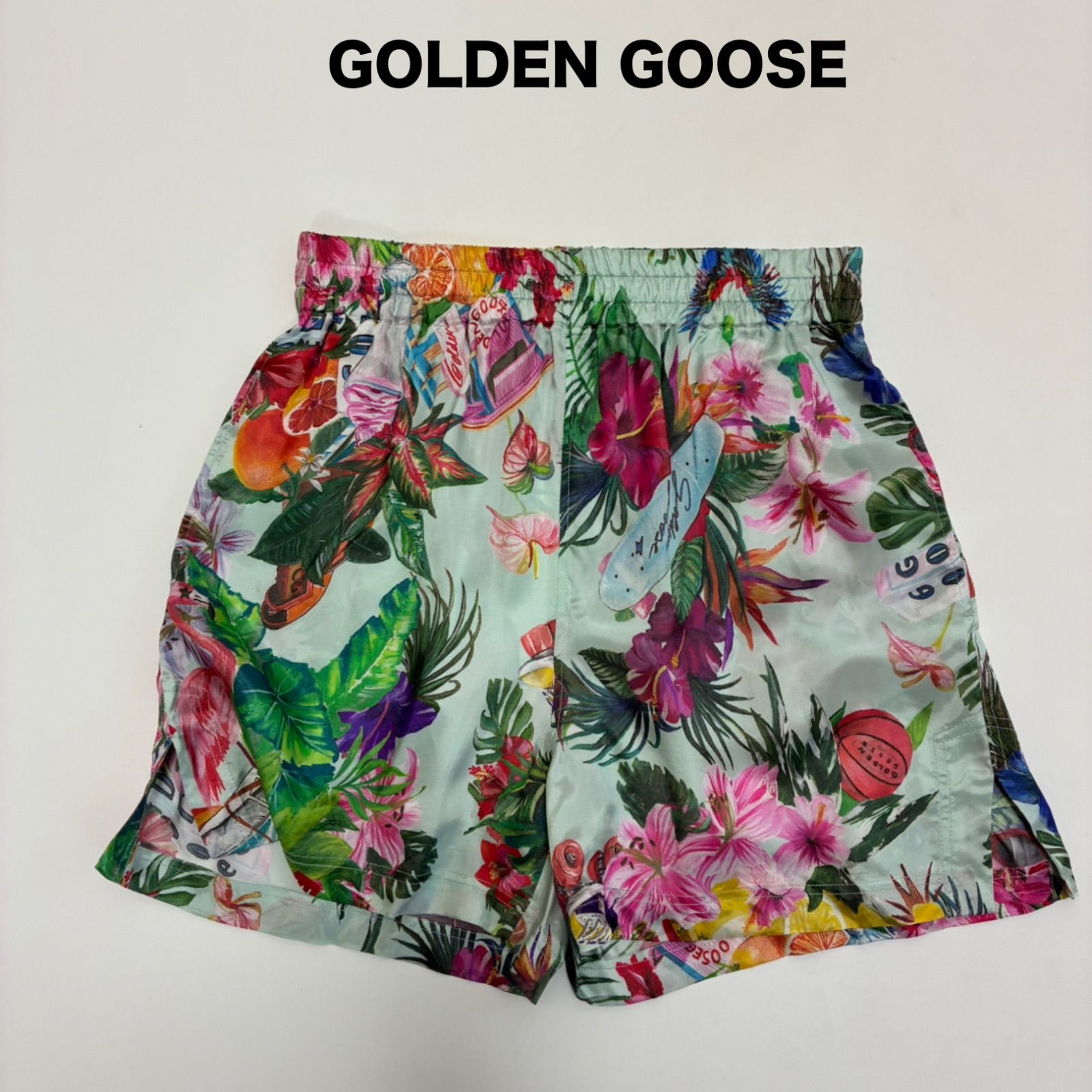 GOLDEN GOOSE ゴールデングース ショートパンツ F ライトブルー 総柄 アロハ ハイビスカス 花柄