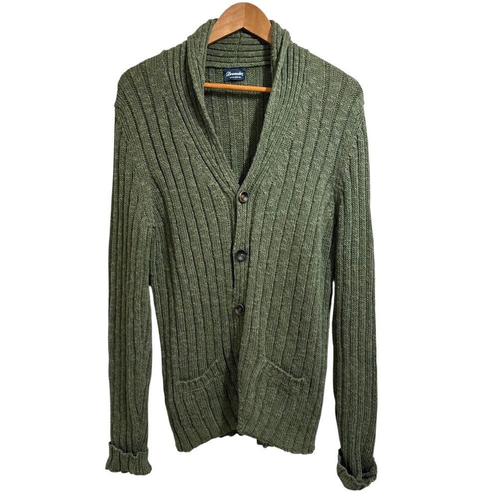 美品 Drumohr ドルモア リネンブレンド ショールカラー ニット カーディガン サイズ50 カーキ メンズ 古着 中古 USED