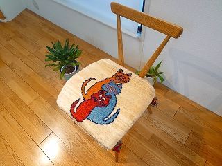 ペルシャ ギャッベ ミニマット ラグ 横43 x 41.5 cm 厚み 2.50 3匹の猫 T 7261 G