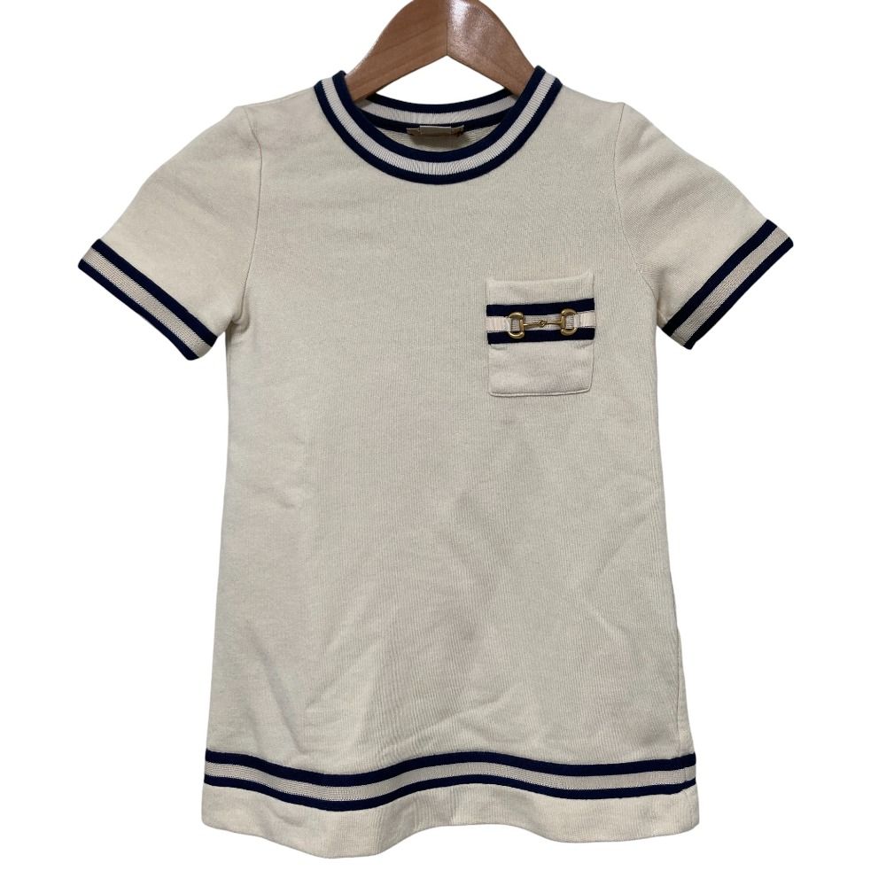 新作入荷，限定SALE GUCCI グッチ キッズ ホースビット コットンジャージー ドレス ワンピース 718772 6サイズ オフホワイト キッズ 古着 中古 USED ドレス