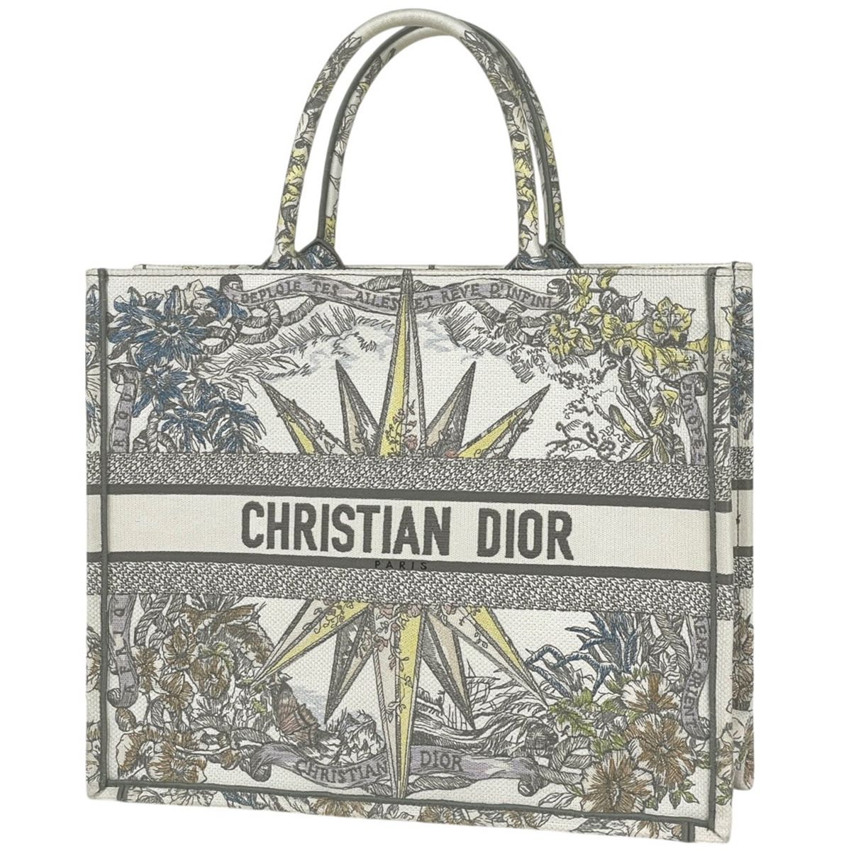 クリスチャンディオール Christian Dior ブック トート ラージ エンブロイダリー トートバッグ キャンバス ホワイト マルチ レディース