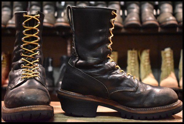 7.5 D PT 83 92年 刻印 レッドウィング 2218 ロガー 黒 ブラッククローム スチールトゥ ブーツ redwing FL 027