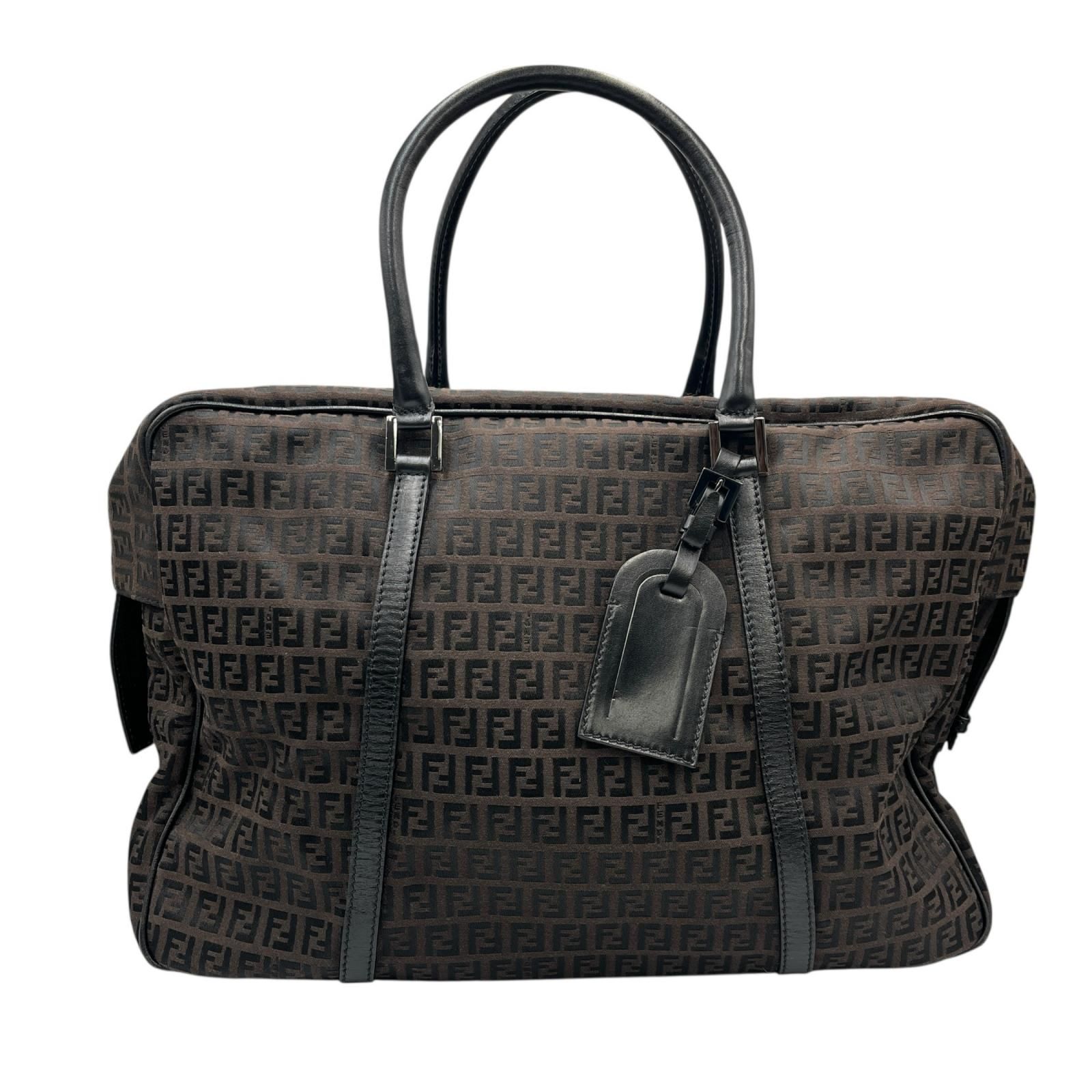 フェンディ FENDI ボストンバッグ ズッキーノ キャンバス レザー ダークブラウン レディース