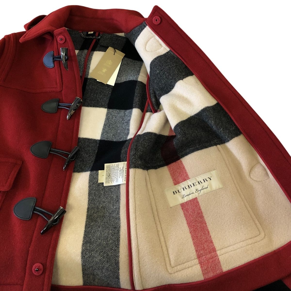 BURBERRY バーバリー ダッフルコート 裏地チェック柄 レッド