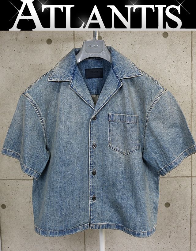 PRADA プラダ デニム 半袖 ボタンシャツ ジャケット メンズ size M ブルー系 101442