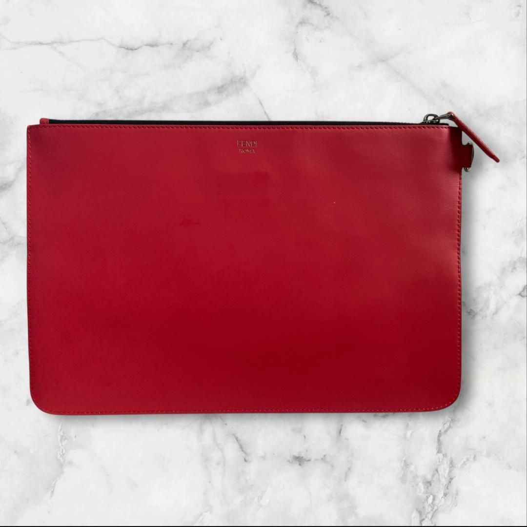 FENDI クラッチバッグ レッド モンスター風 レザー ドキュメントケース
