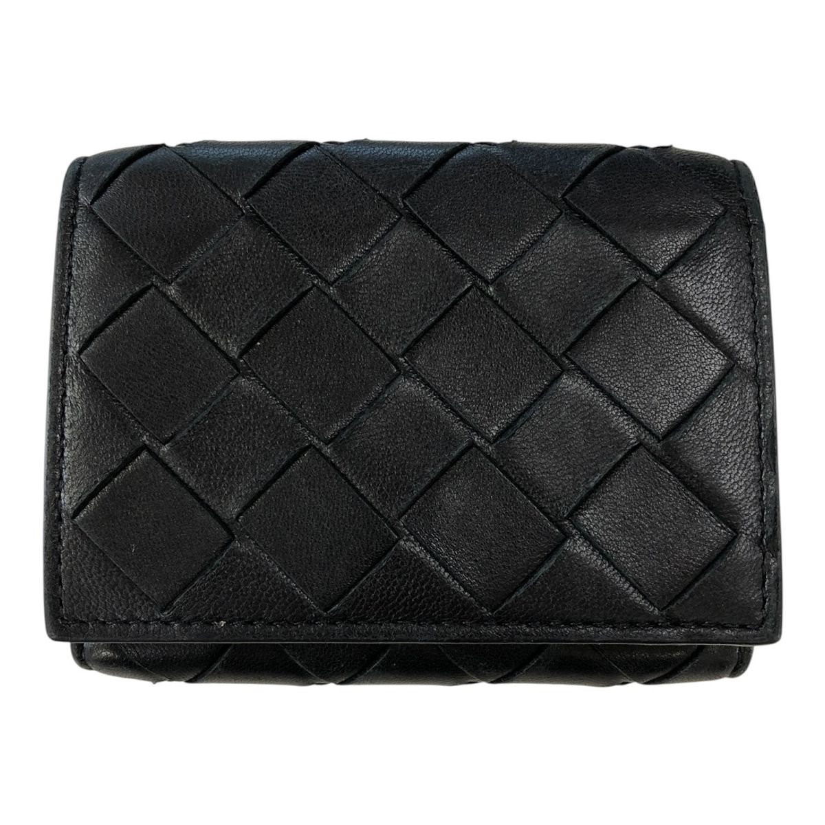 BOTTEGA VENETA ボッテガヴェネタ イントレチャート 三つ折り財布 小銭入れ付き ブラック メンズ レディース 良好