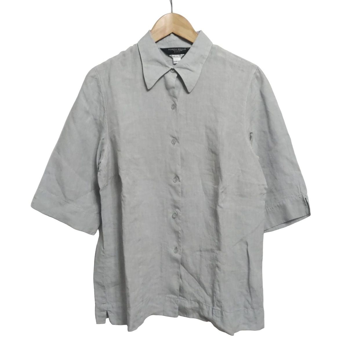 MARINA RINALDI マリナリナルディ 七分袖シャツブラウス サイズ17 XL レディース ライトブルー 麻