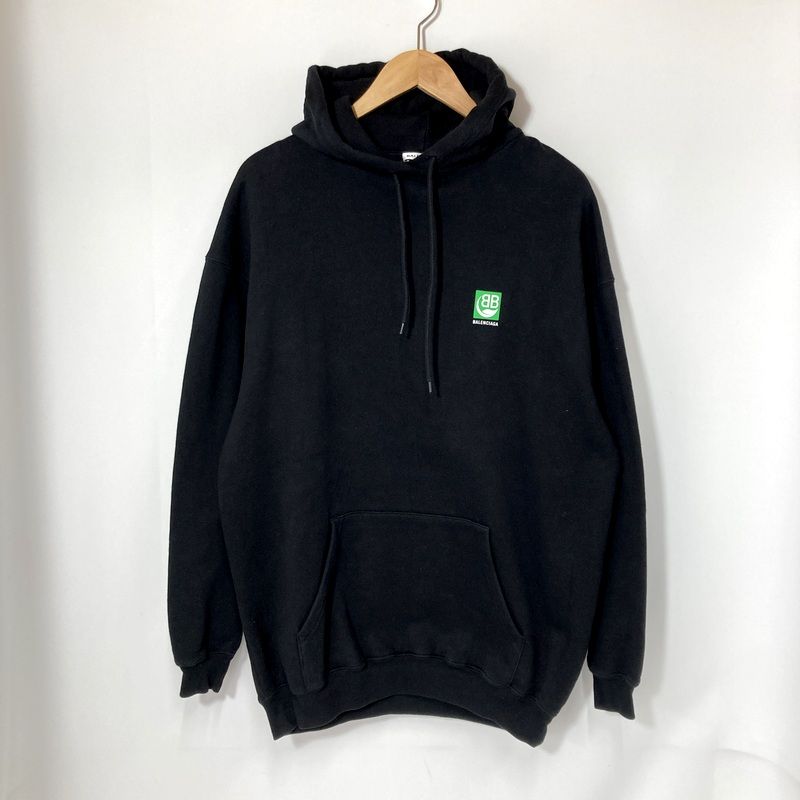 バレンシアガ バックプリント フーディー パーカー プルオーバー オーバーサイズ メンズ XSサイズ ブラック グリーン トップス A 15456