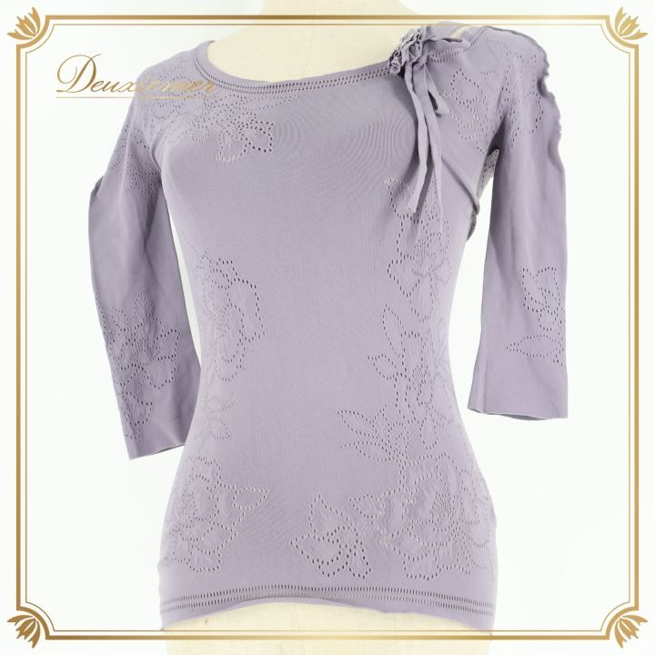 バレエ 衣装 パープル系 チャコット Chacott ノーソーイングニット トップス レッスン 練習 社交ダンス 紫 ストレッチ 伸縮 花 ノーソーイング 淡い 柔らかい生地 ラインストーン 七分袖