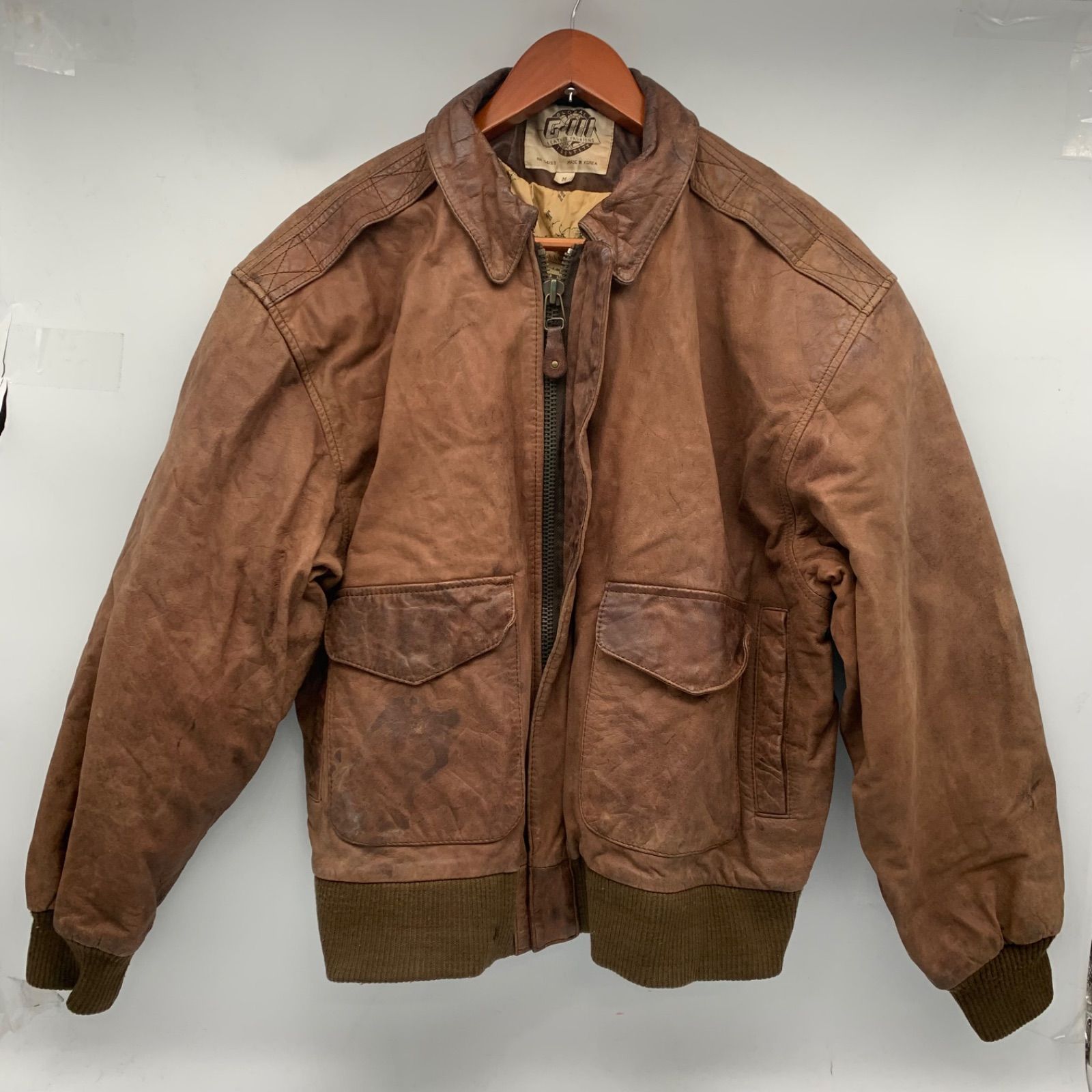 【本革】VIIBOY レザー フライトジャケット 4XL 裏地地図柄 ブラウン Amazon | [VIIBOY] 革ジャン メンズ 本革 g1フライトジャケット G-1