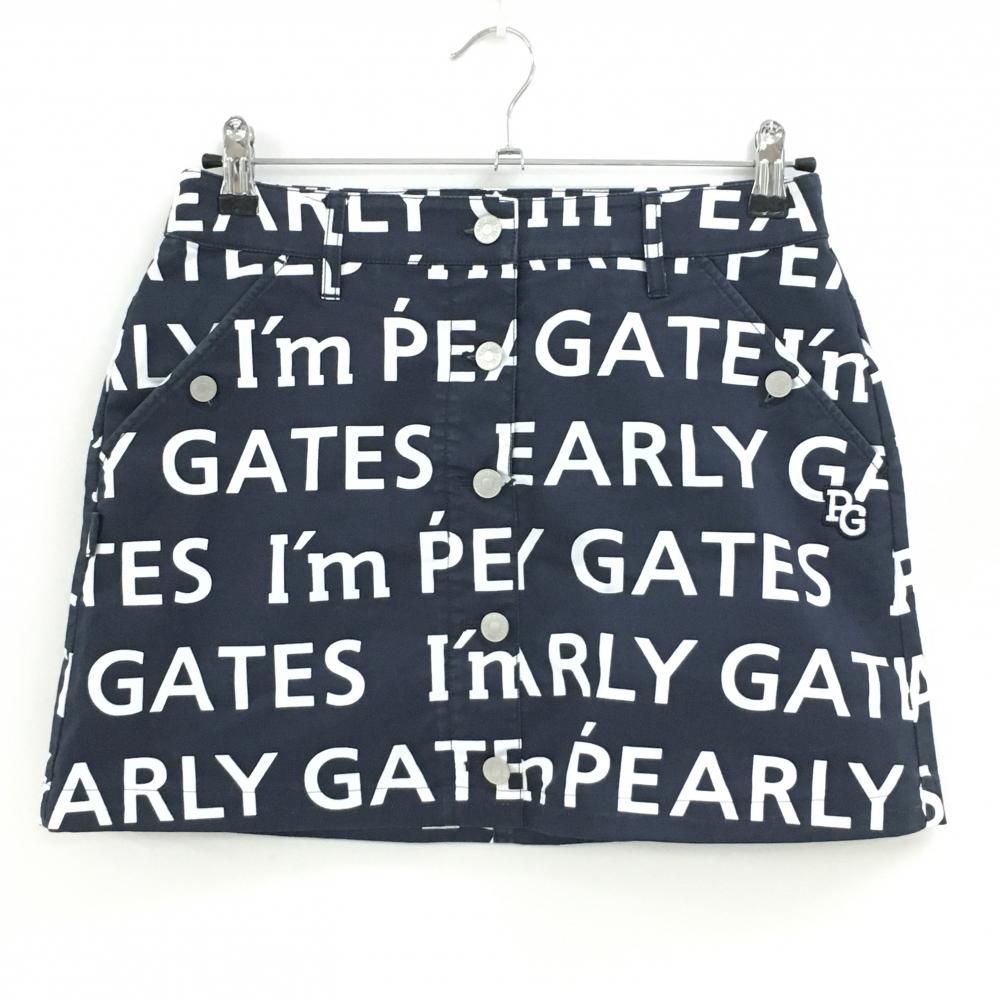 パーリーゲイツ スカート ネイビー×白 ロゴ総柄 内側30周年 レディース