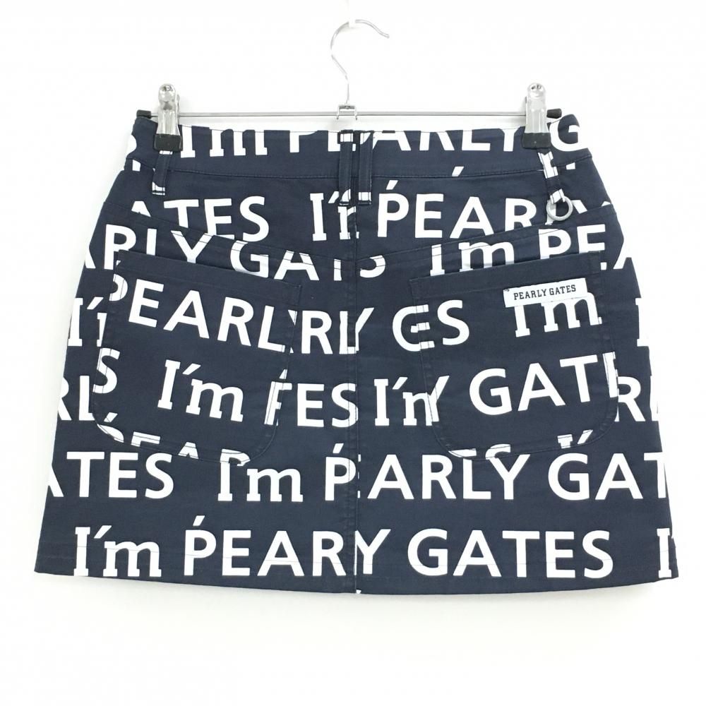 パーリーゲイツ スカート ネイビー×白 ロゴ総柄 内側30周年 レディース