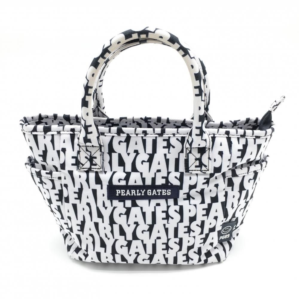 パーリーゲイツ カートバッグ 白×ネイビー ロゴ総柄 内外ポケット ニコ