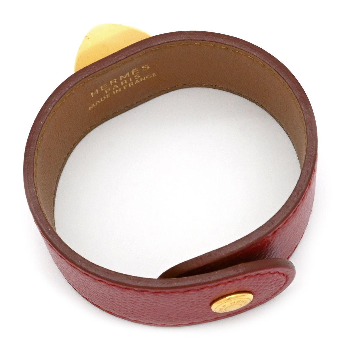 エルメス HERMES ブレスレット メドール ヴォーエプソン GP レッド ゴールド金具 レザーブレス スタッズ 箱