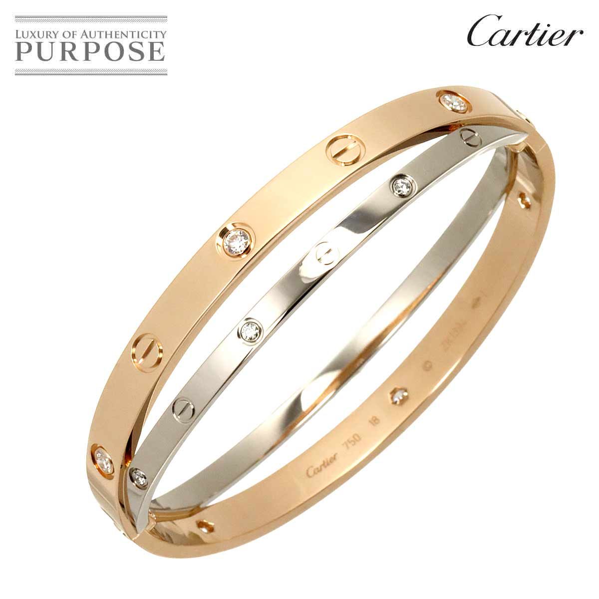 カルティエ Cartier ラブ ブレス 12P ダイヤ #18 K18 PG WG 750