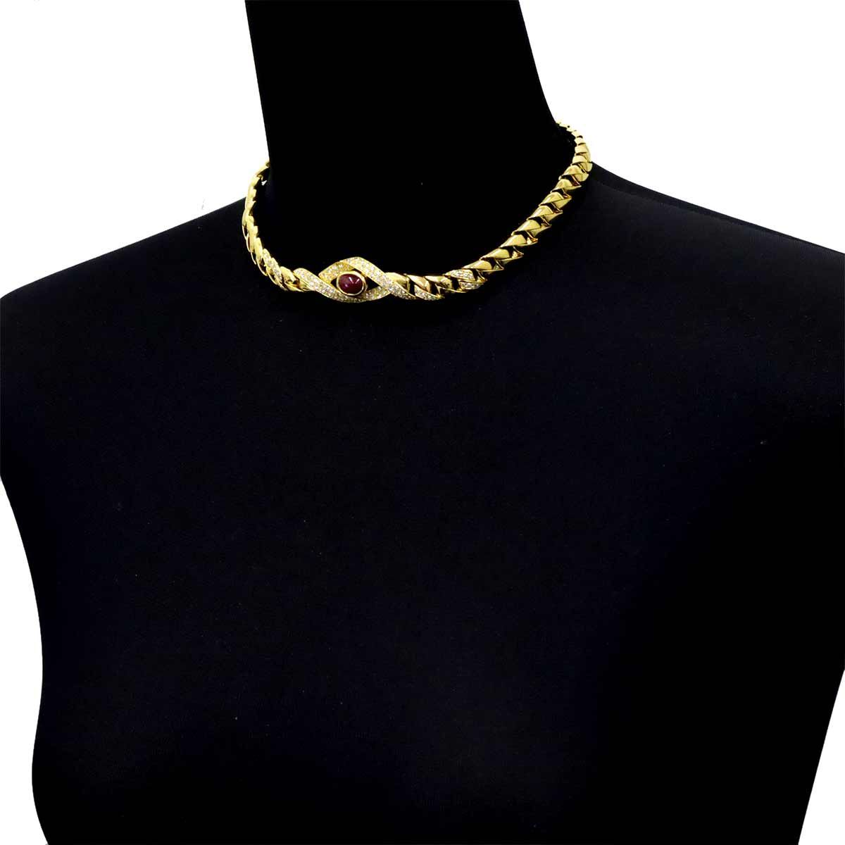 カルティエ Cartier ルビー ダイヤ ネックレス 37cm K18 YG イエロー 