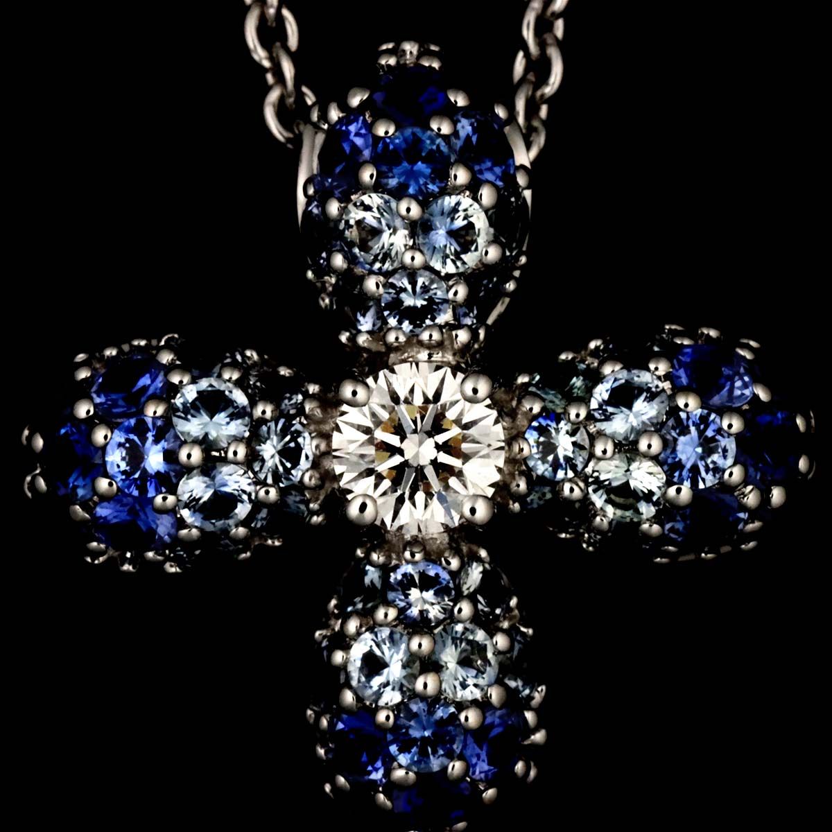 ミキモト MIKIMOTO サファイヤ ダイヤ 0.13ct ネックレス 43cm K18 WG