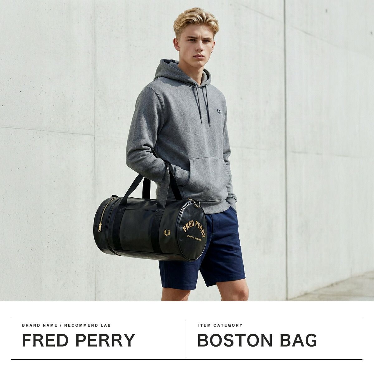 フレッドペリー　バレルバッグ　ボストンバッグ　ダブルファスナー　2WAY　黒 FRED PERRY（フレッドペリー） 最大51%☆1/27限定 ボストンバッグ 旅行