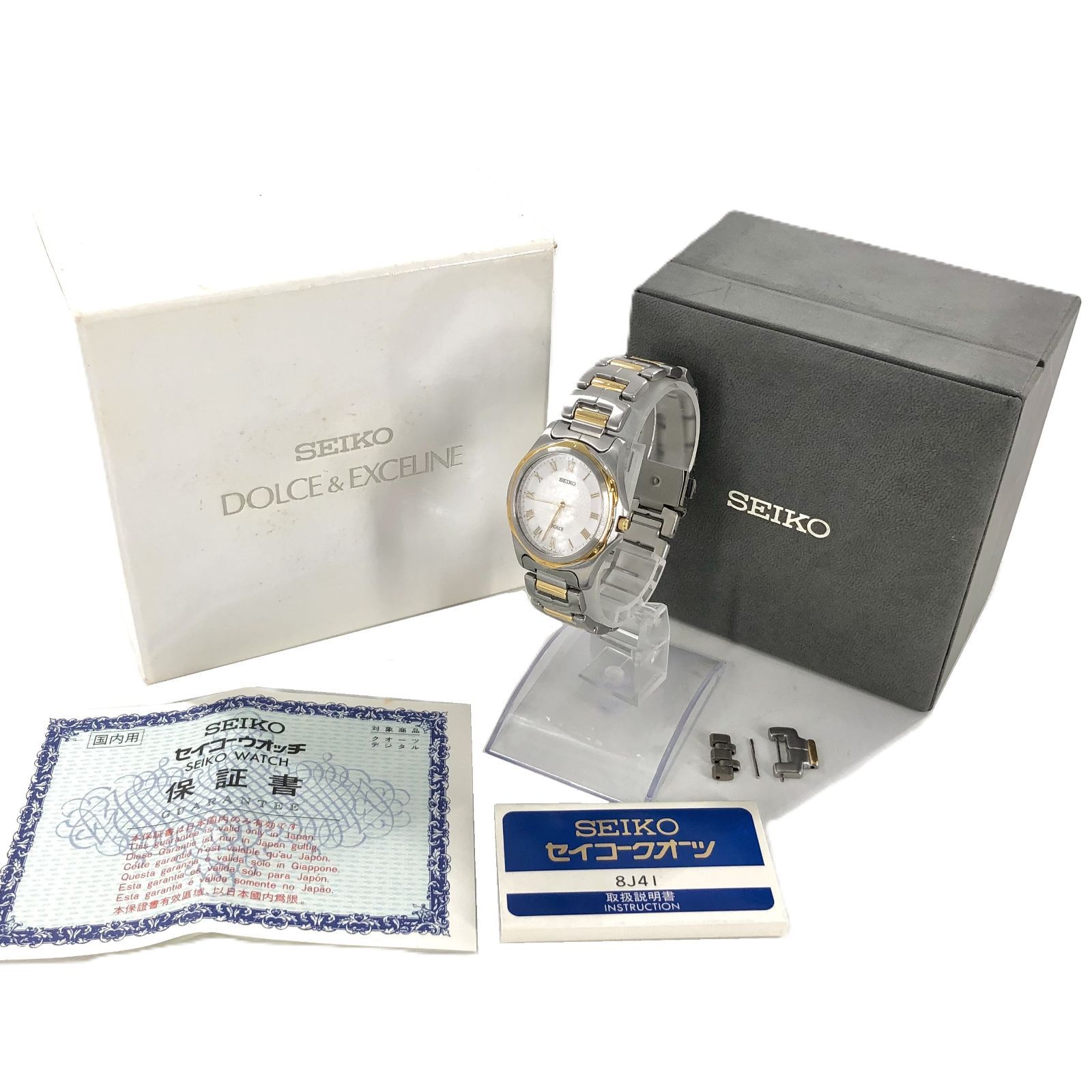 SEIKO セイコー Dolceドルチェ 8 J 41-6050 SS QZ ホワイト文字盤 レディース腕時計 稼働品 PF-562