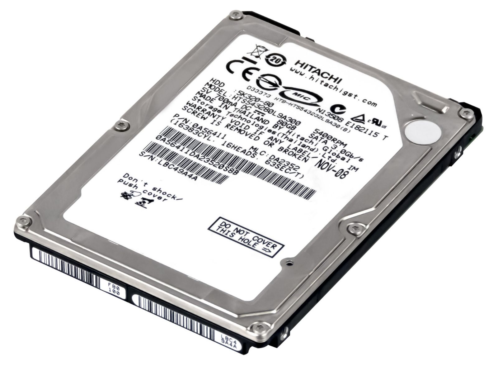 3年保証 Hard Drive Hitachi Travelstar 5 K 320 80 GB 5.4 8 MB SAT