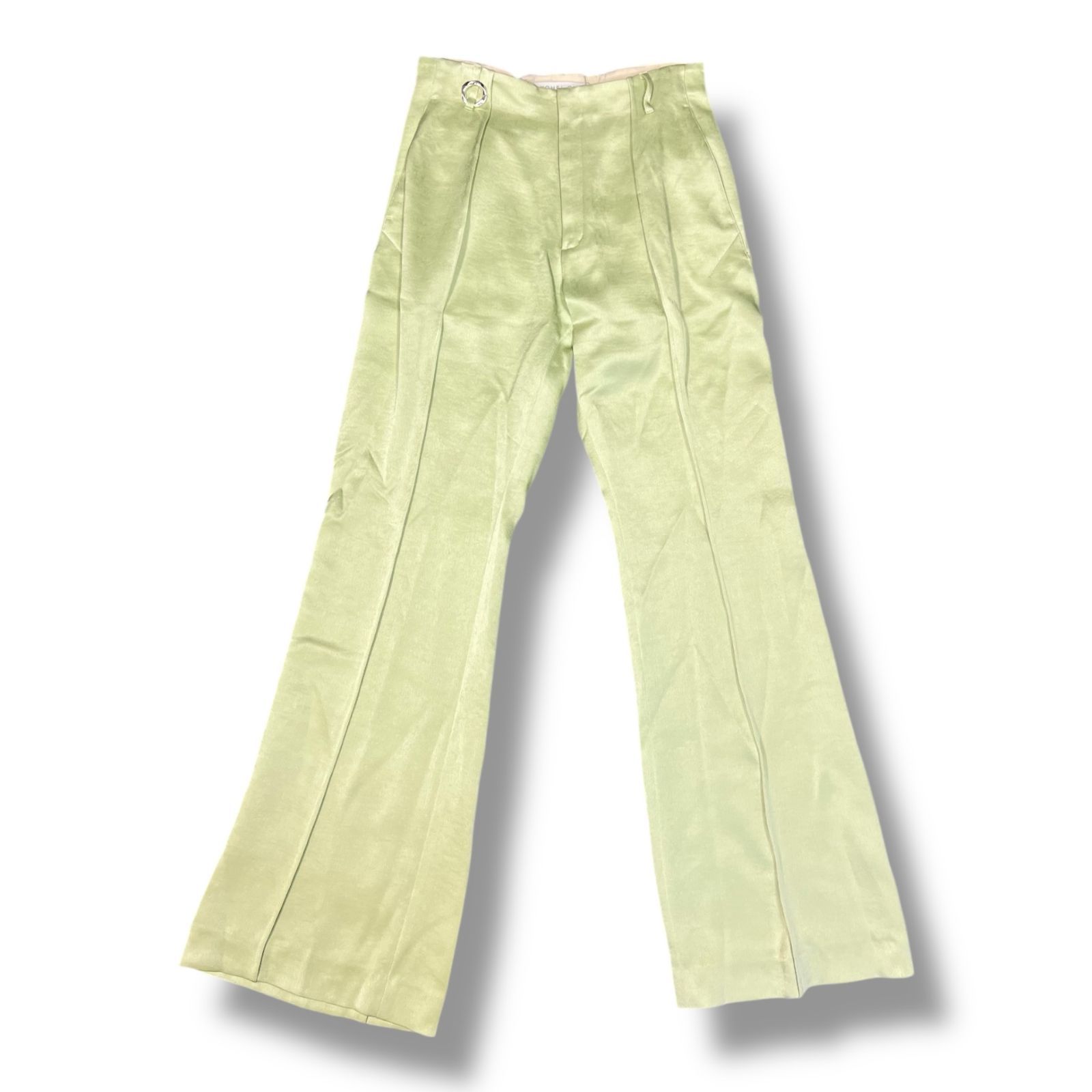 参考上代45100円 YOHEI OHNO Center seam satinflare pants センターシームサテンフ パンツ スラックス ヨウヘイオオノ OH 24 S PT 1 B ライム 40 903 A
