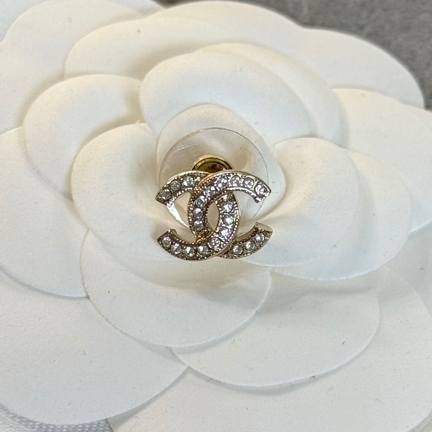 CHANEL シャネル ココマーク ストーンピアス 片耳用 シャンパンゴールド スワロ 刻印あり