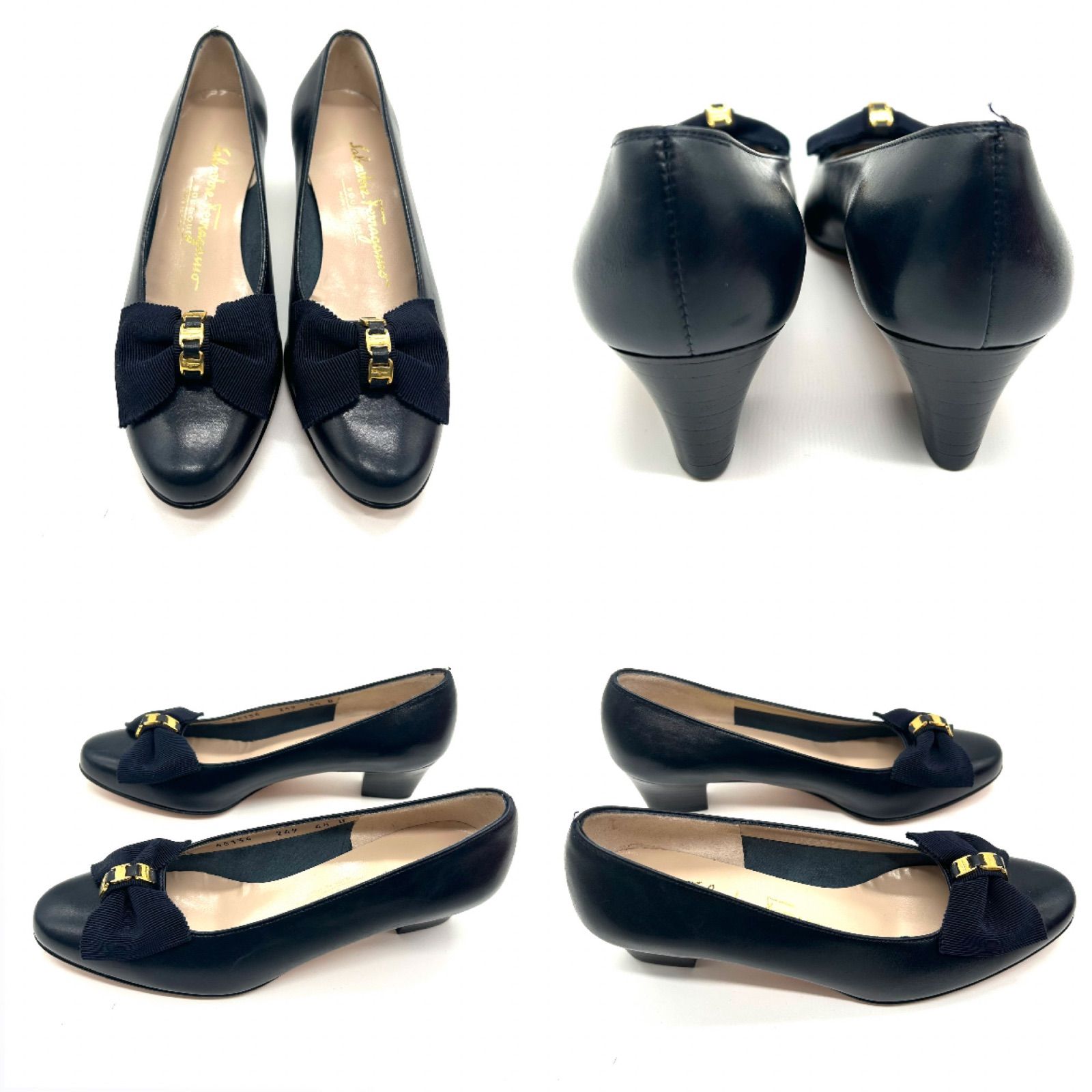 未使用 Salvatore Ferragamo ヴァラリボン パンプス ネイビー Ferragamo フェラガモ パンプス ヴァラリボン ネイビー 4 1/2