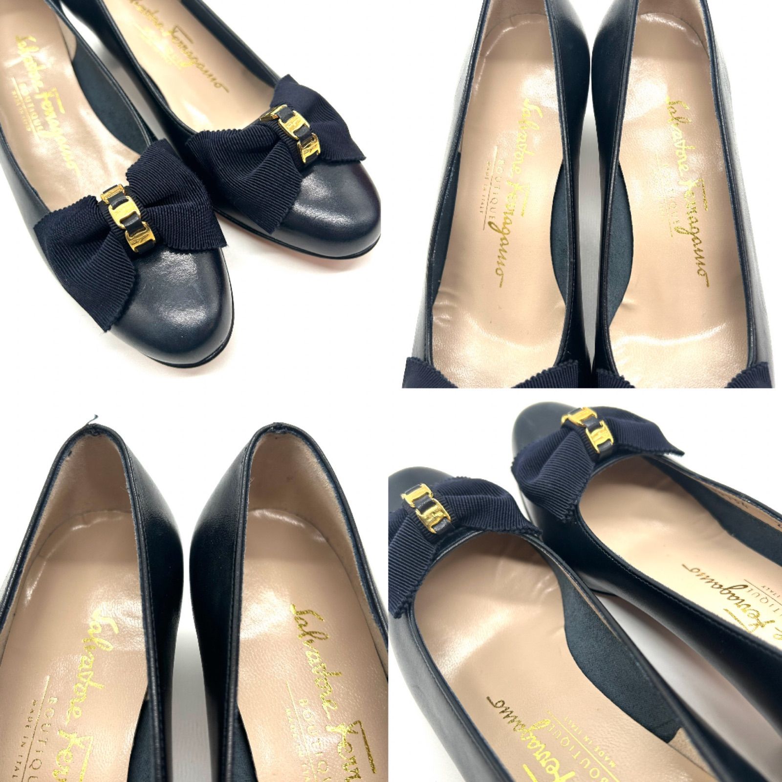 Ferragamo フェラガモ パンプス ヴァラリボン ネイビー 4 1/2