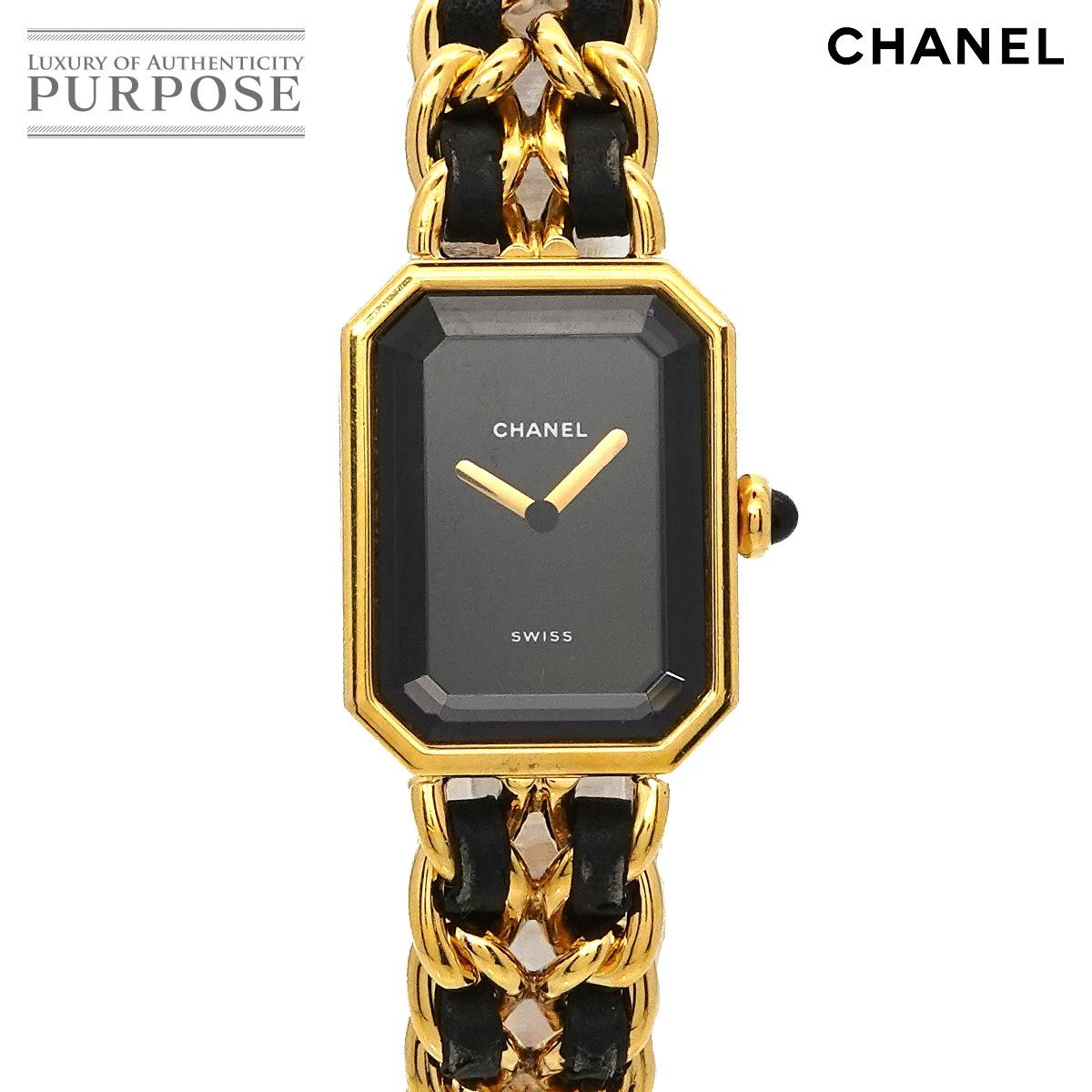 シャネル CHANEL プルミエール Lサイズ H 0001 ヴィンテージ レディース 腕時計 ブラック ゴールド ウォッチ Premiere