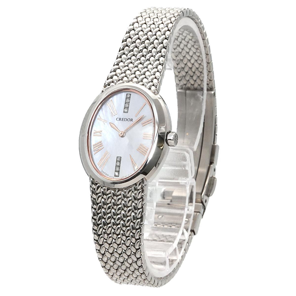 セイコー SEIKO クレドール GSWE 901 レディース 腕時計 5 A 70-0 BB 0 8 P ダイヤモンド ホワイトシェル クォーツ ウォッチ CREDOR