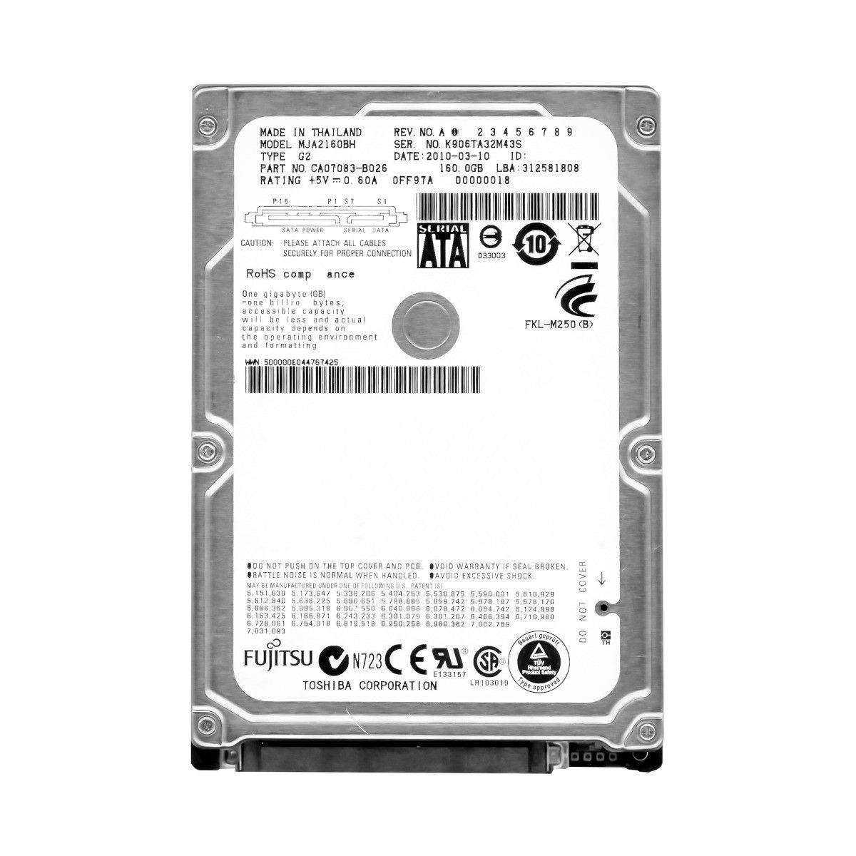 3年保証 Fujitsu 160 GB SATA II 5.4 K 2.5